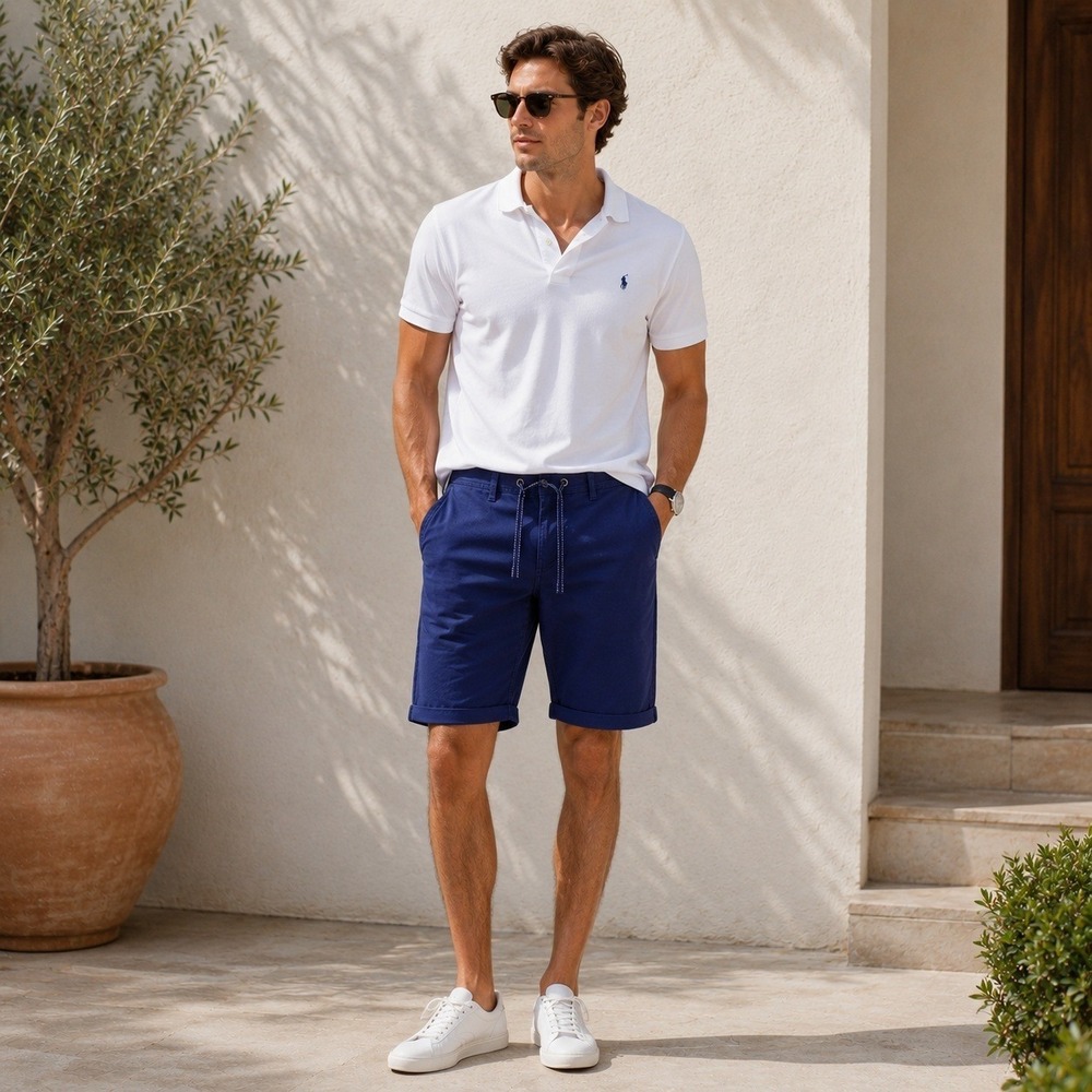 Livergy Chino Flat Front Drawstring‎ Rolled Hem Shorts Blue Mens 40